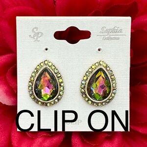 Vitrail Medium Watermelon Rhinestone Teardrop Clip On Earrings